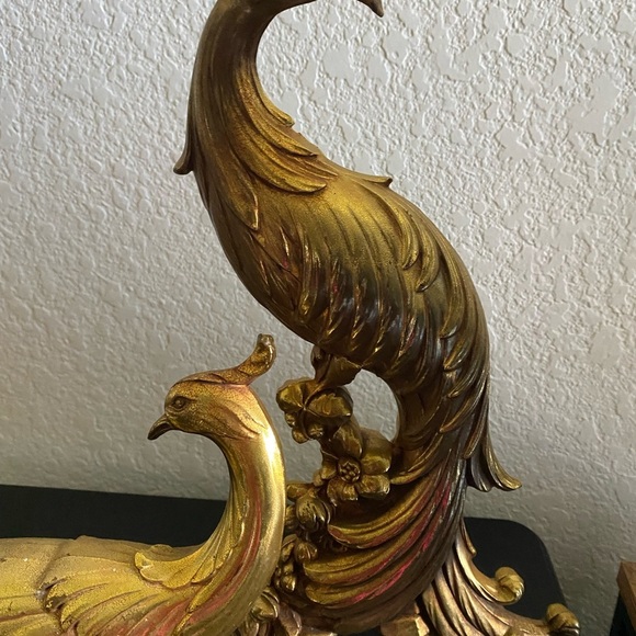2 Vintage MCM Gold Gliding Peacocks Collectible Table Sculpture 13 1/4”& 8”H - Picture 4 of 16